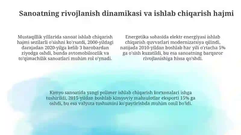 Mustaqillik yillarida qishloq xojaligi va sanoat sohasidagi o'zgarishlar 4