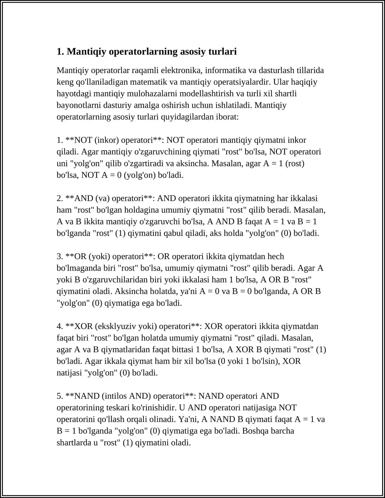 MANTIQIY OPERATORLAR ASOSIDA DASTURLAR TUZISH 4