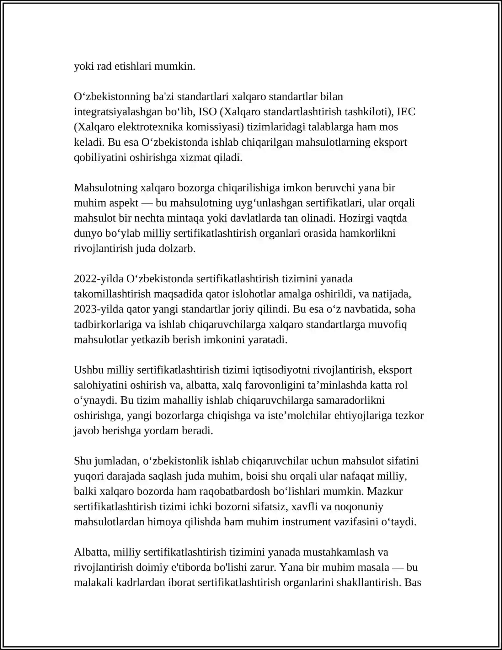 O‘ZBEKISTON RESPUBLIKASI SERTIFIKATLASHTIRISH MILLIY TIZIMI 4