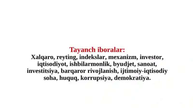 O‘zbekiston Respublikasining xalqaro reyting va indekslardagio‘rniva nufuzini ortib borishi 4