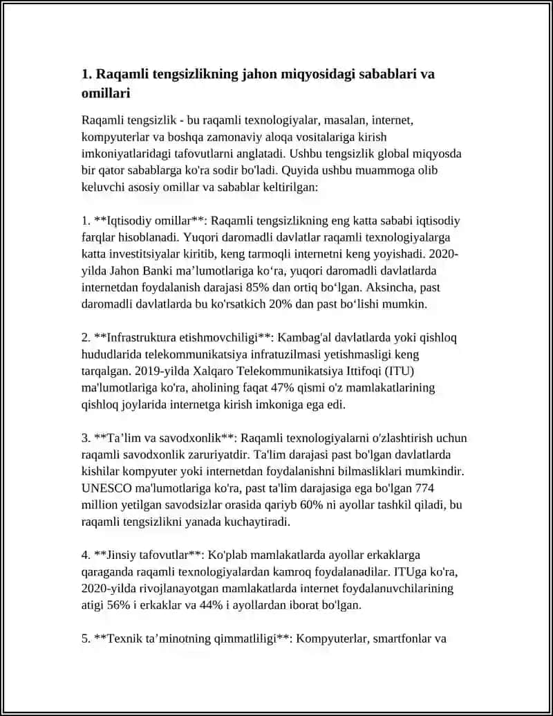 JAHON MIQYOSIDA RAQAMLI TENGSIZLIK MUAMMOSI 4