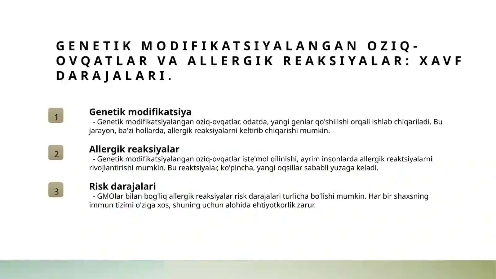 Inson salomatligi va atrof muhit uchun genetik modifikatsiyalangan organizmlardan (GMO) foydalanishning xavfli tomonlari 4