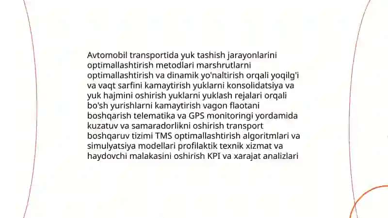Avtomobil transportida logistika tizimilari va ularning samaradorligi 4