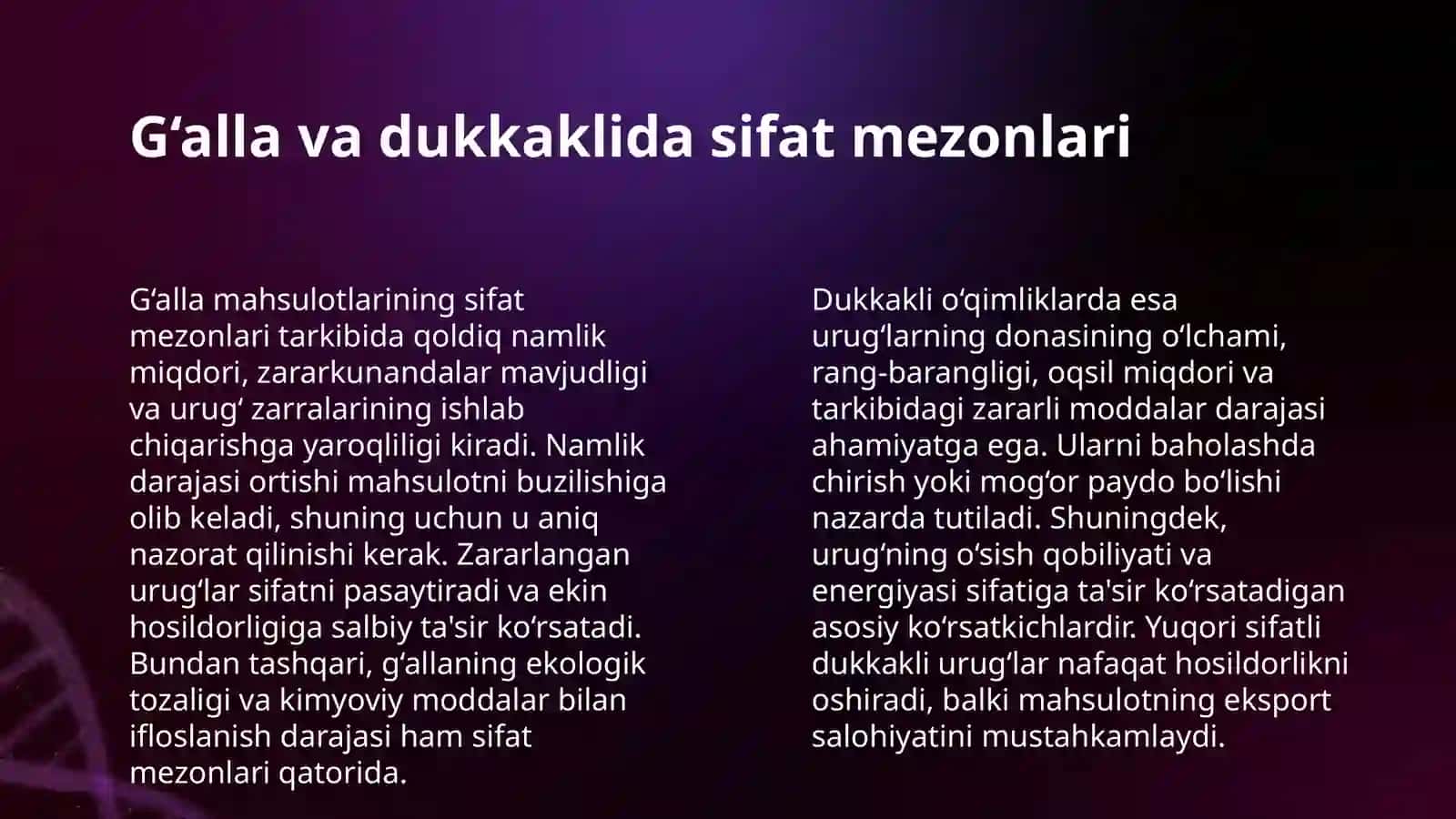 G‘ALLA VA DUKKAKLI O‘QIMLIKLARNI STANDARTLASHTIRISH 4