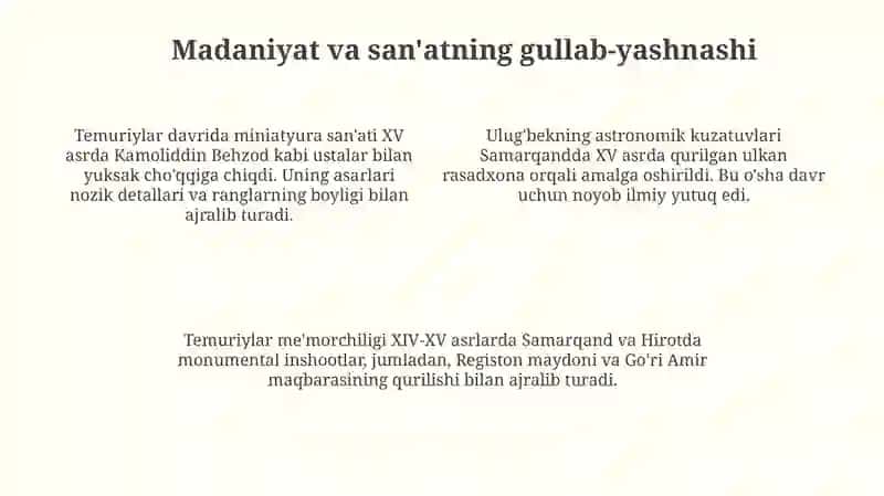 Temuriylar davlati madaniyati va tarixi 4