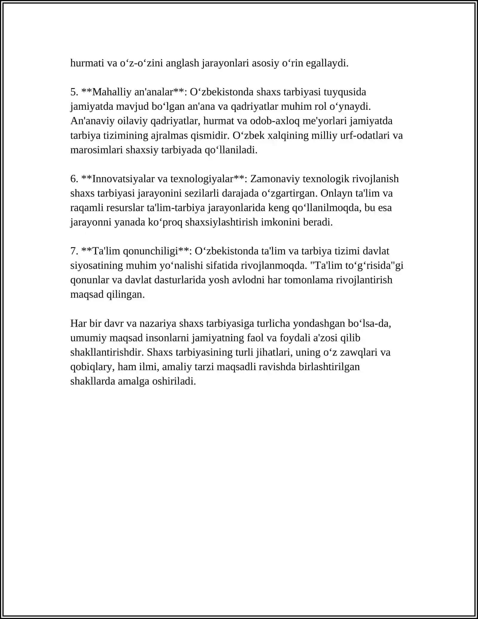 MUSTAQIL ISH Mavzu: PEDAGOGIKA SHAXS TARBIYASI HAQIDAGI VA RIVOJLANISHI TO'G'RISIDAGI FAN. ILMIY - PEDAGOGIK TADQIQOTLAR METODOLOGIYASI 4