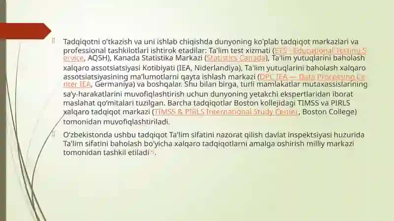 Matematika va tabiiy fanlarni oʻzlashtirish sifatini Xalqaro monitoring qilish va baholash tizimi 4