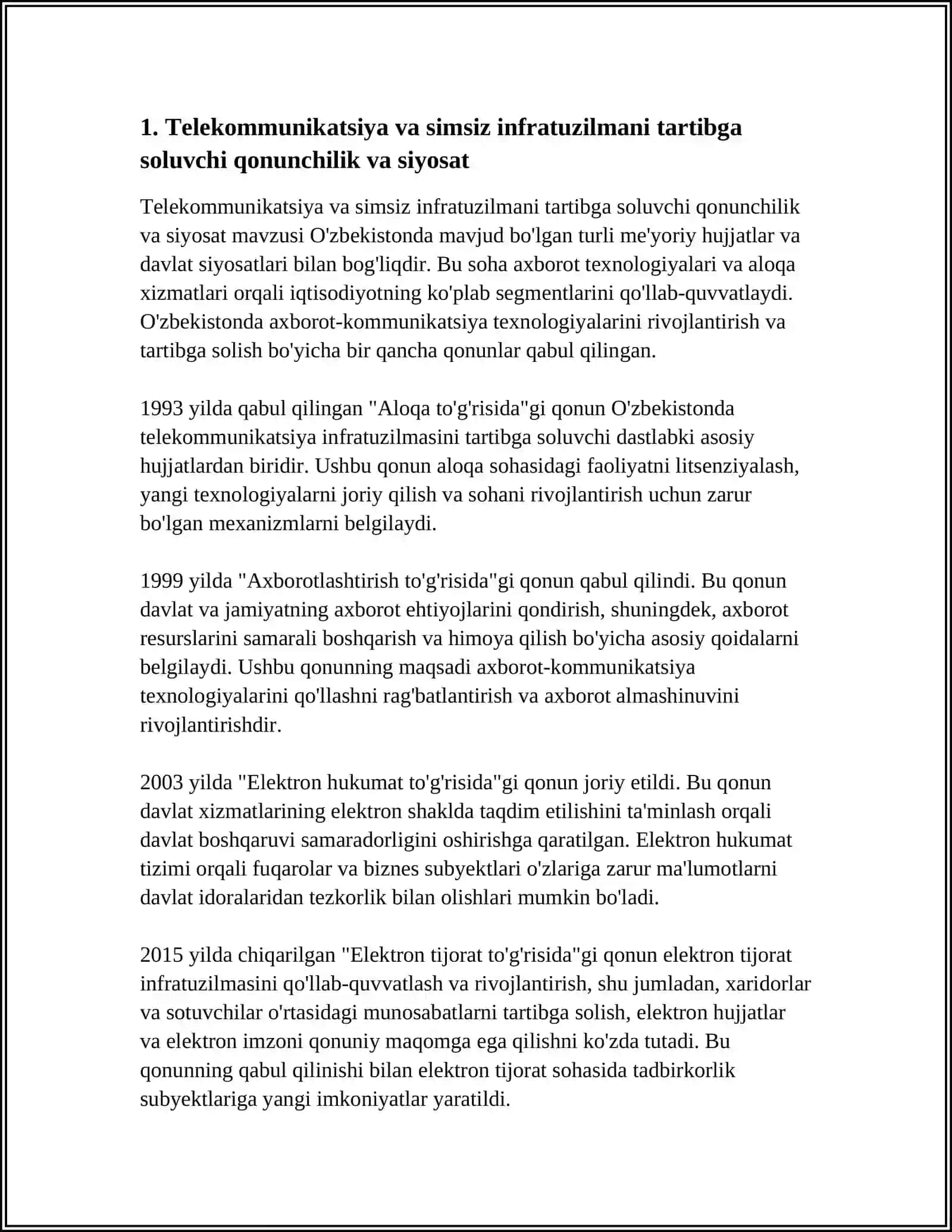 O‘ZBEKISTONDA TELEKOMMUNIKATSIYA VA SIMSIZ TEXNOLOGIYALARNING RIVOJLANISHIGA TAʼSIR ETUVCHI OMILLAR 4