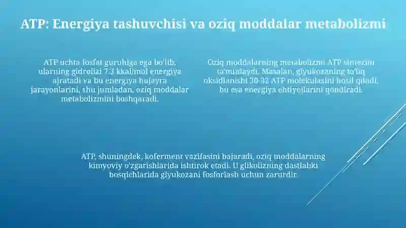 Metabolizm jarayonida energiya hosil bo'lishi 4
