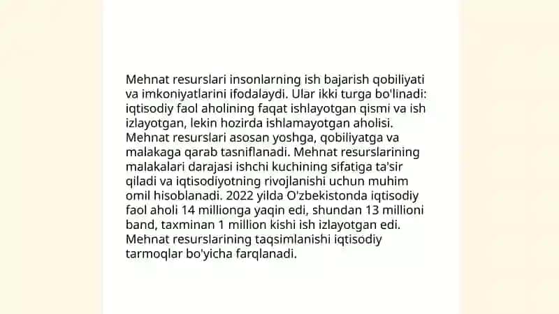 Mehnat resurslarining shakllanishi va ularning foydalanish muomollari 4