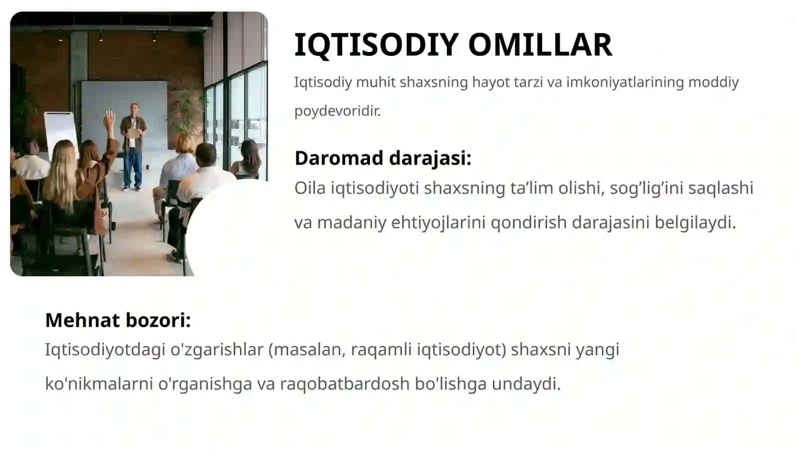 SHAXS IJTIMOIYLASHUVIGA SIYOSIY, IQTISODIY, EKOLOGIK OMILLARNING TA’SIRI. SOTSIOLOGIYADA IJTIMOIY STATUS TUSHUNCHASI MAVJUD 4