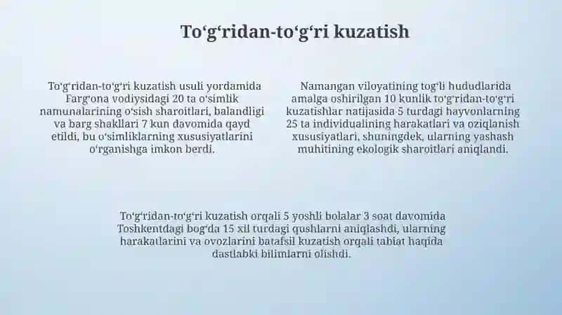 Kuzatish – tabiat bilan tanishtirishning asosiy usullari 4