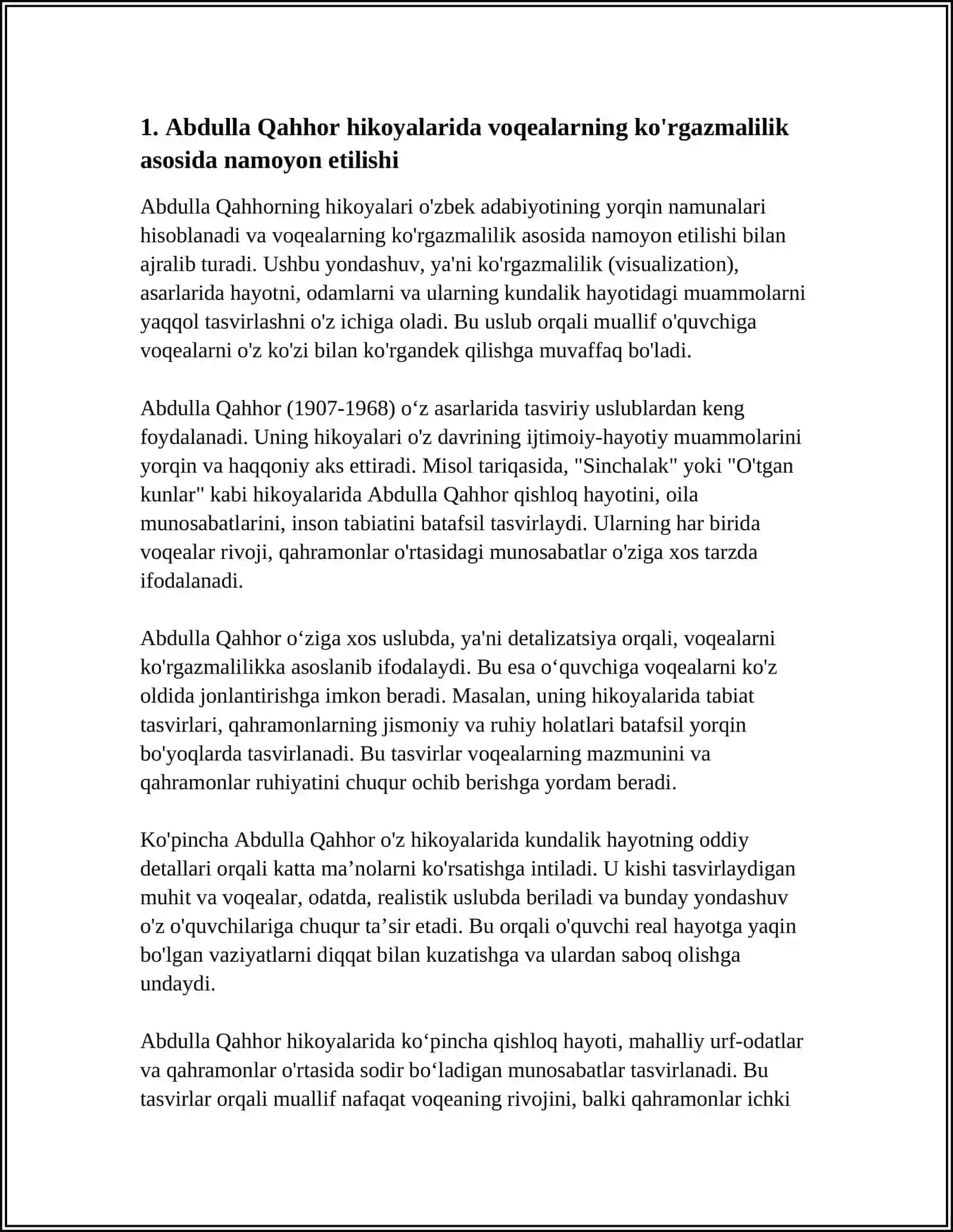 ABDULLA QAHHOR HIKOYALARINI KO'RGAZMALILIK ASOSIDA O'RGANISH 4
