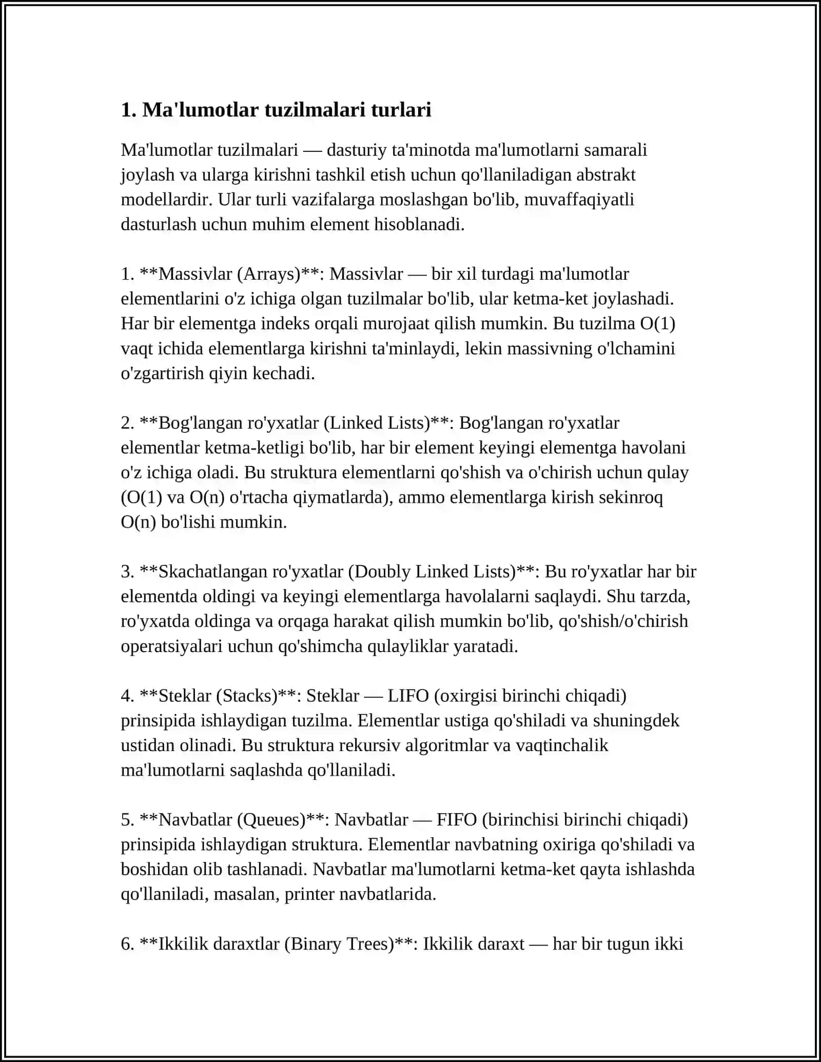 MA'LUMOTLAR TUZILMALARI VA ULARNI TEZKOR XOTIRADA IFODALASH 4