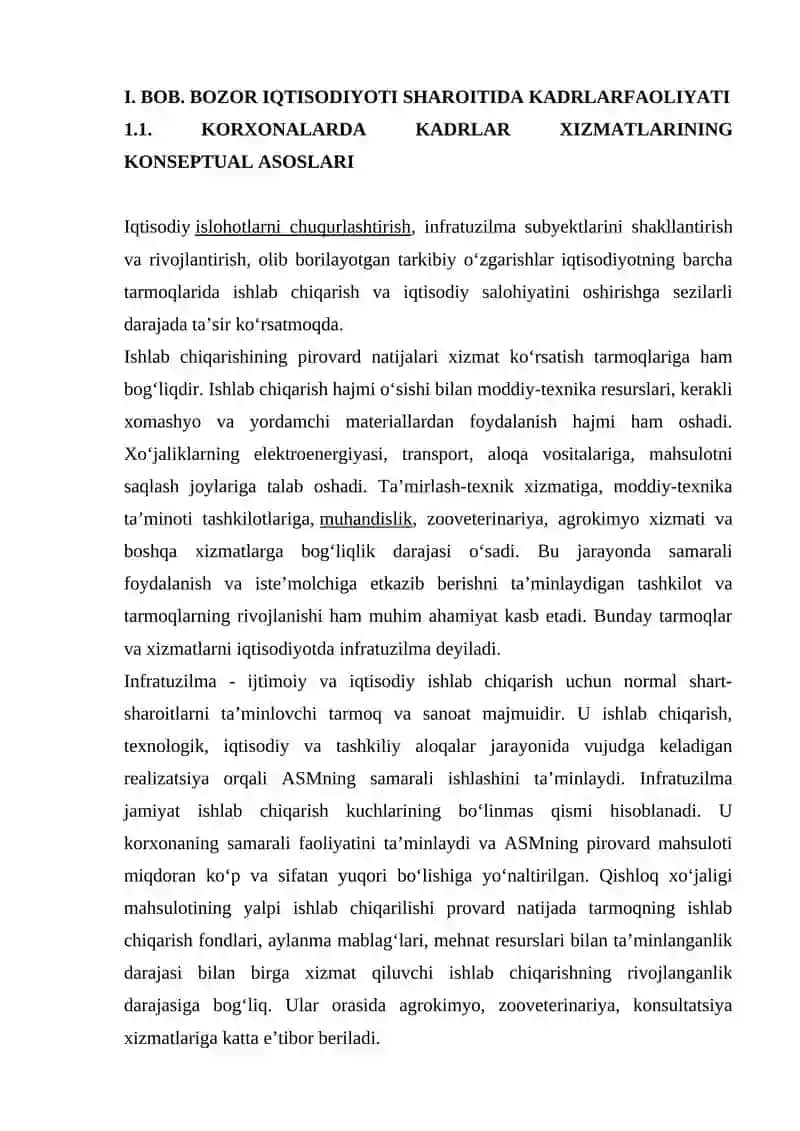 BOZOR IQTISODIYOTI SHAROITIDA KORXONALARNING KADRLAR XIZMATLARI FAOLIYATINI TAHLILI 4