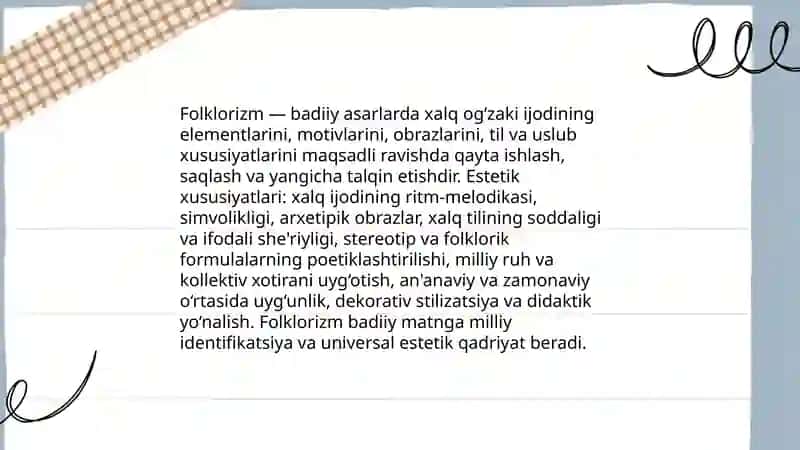 Folklor va badiiy adabiyot munosabatlari 4