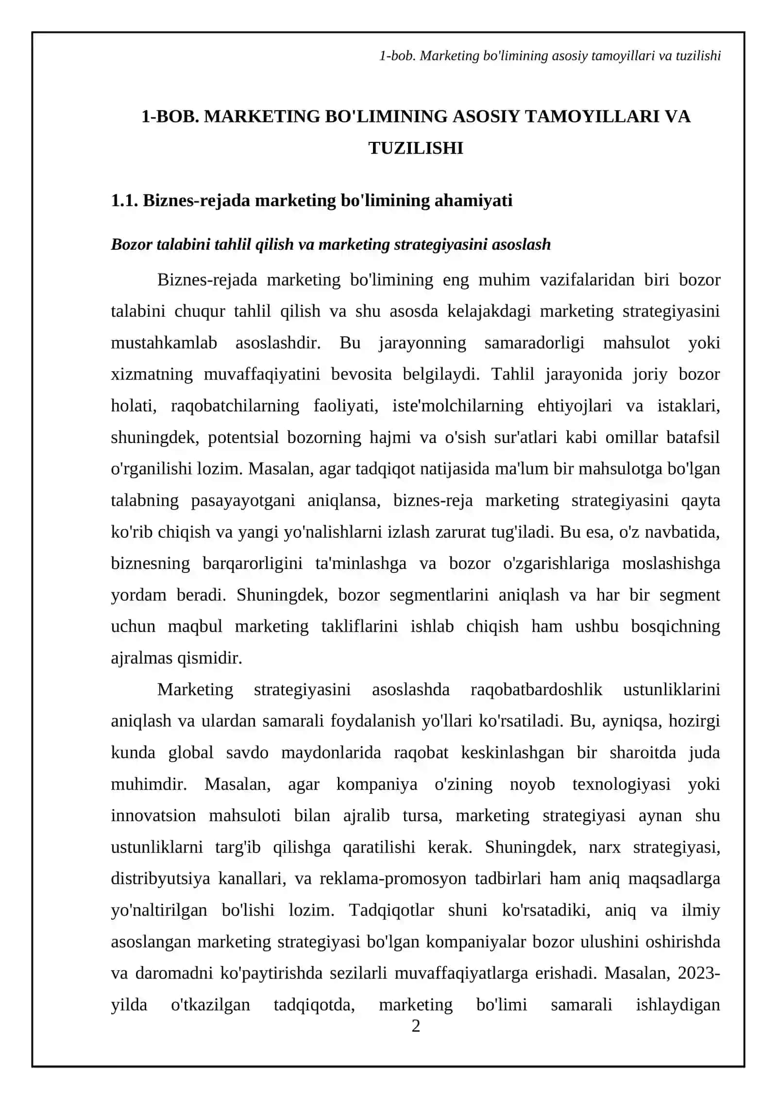 Biznes-rejaning marketing boʻlimini shakllantirish usullari 4