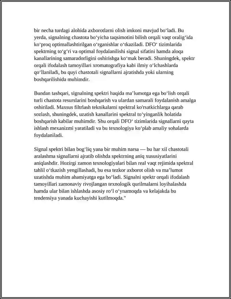 Signalarni Spektr Orqali Ifodalash, DFO‘ 4