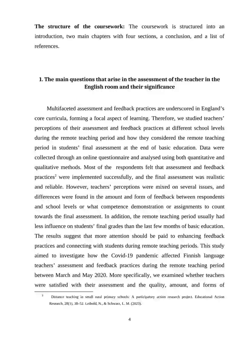 Course Paper on Teacher's Perception of Assessment and Feedback in English Language Classroom 4