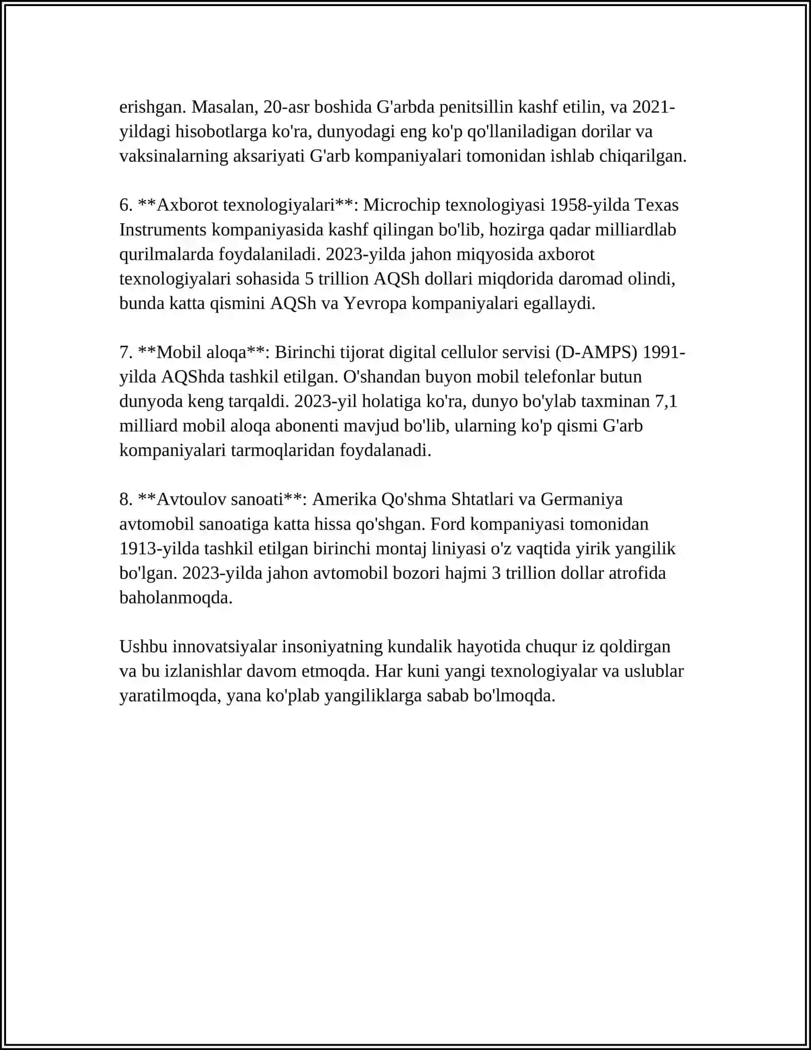 REFERAT Mavzu: G'ARBDA 5TA VA SHARQDA 5TA KREATIVLIKKA QO'SHGAN OLIMLARGA MISOLLAR 4