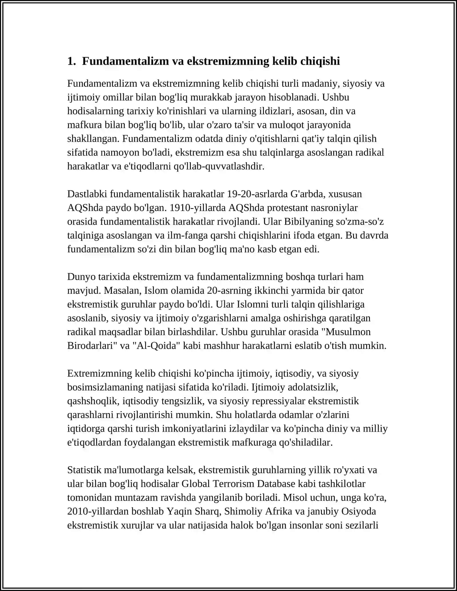 FUNDAMENTALIZM VA EKSTREMIZM HAQIQIY FIKRLAR PLYURALIZMINI INKOR ETUVCHI KUCH SIFATIDA, ULARNI BARTARAF ETISH CHORALARI 4