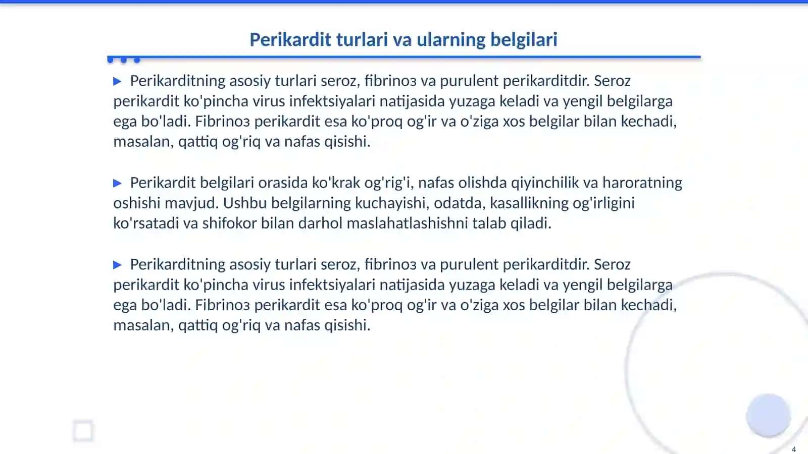 Perikard kasalliklari.Yurak oʻsmalari.Yurak transplantatsiyasi 4