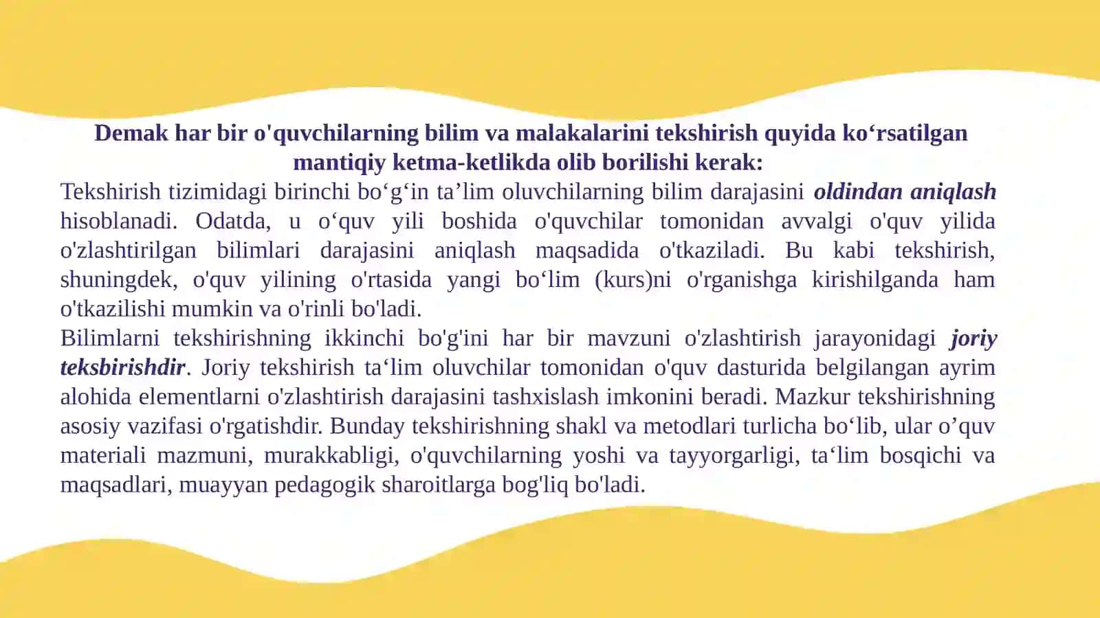 O’quvchilarning o’zlashtirgan bilimlari, bilim natijalarini tekshirish va tashxis qilish 4