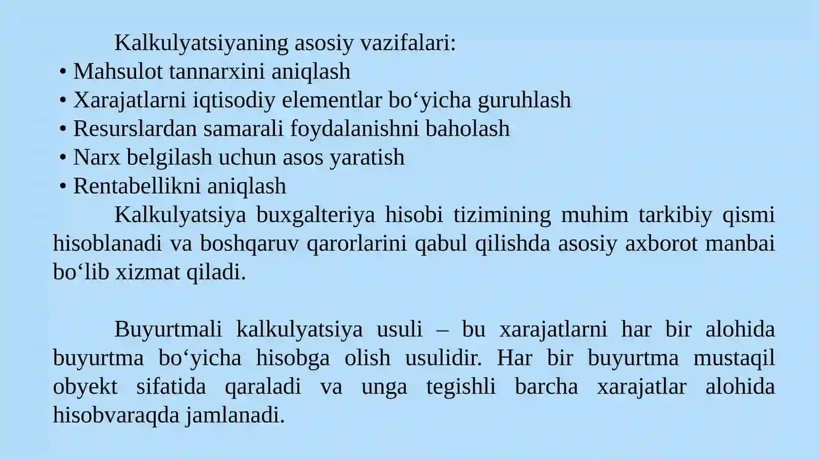 BUYURTMALI KALKULYATSIYA USULI 4