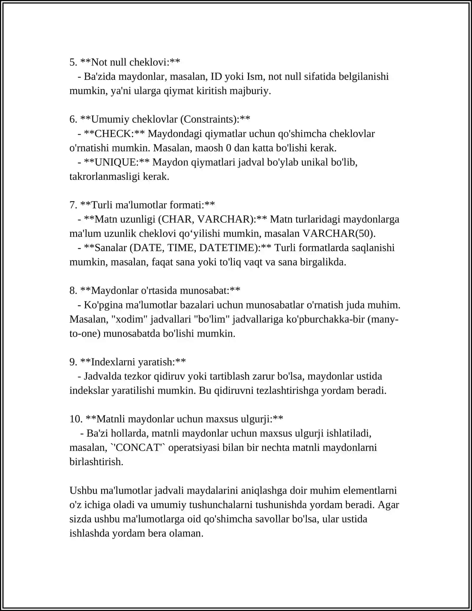 Jadvali maydalarini aniqlash 4