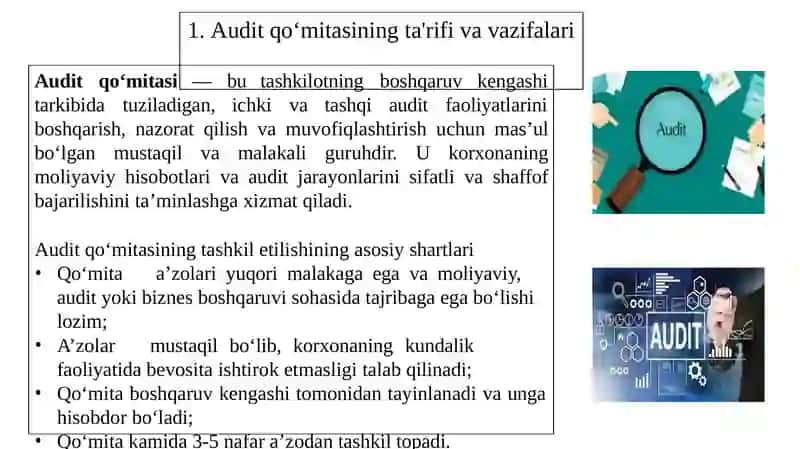Audit qoʻmitasi ichki audit. tashqi audit masalalari 4