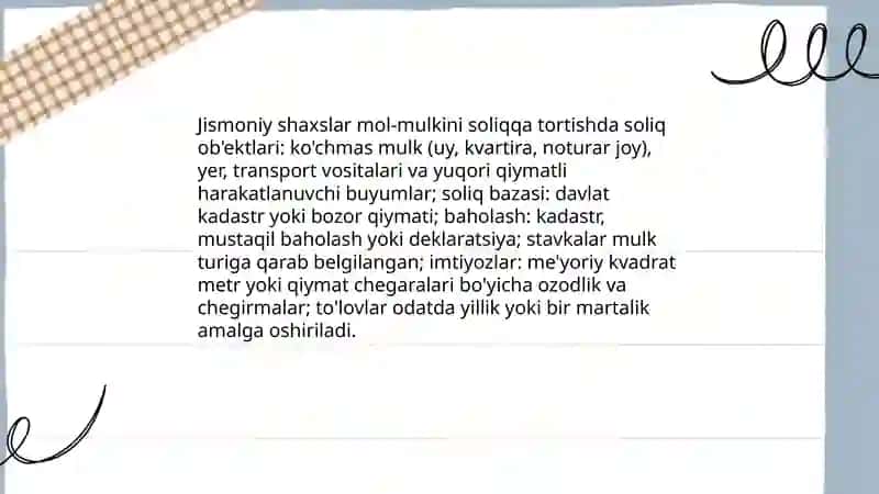 Mol-mulkni soliqqa tortishning o'ziga xos ususiyatlari 4
