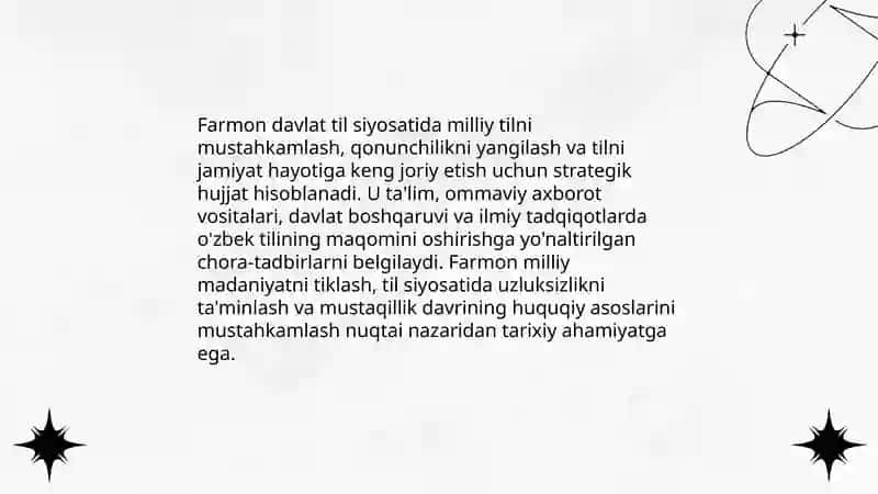 Oʻzbek tilining davlat tili sifatidagi nufuzi va mavqeini tubdan oshirish chora-tadbirlari 4