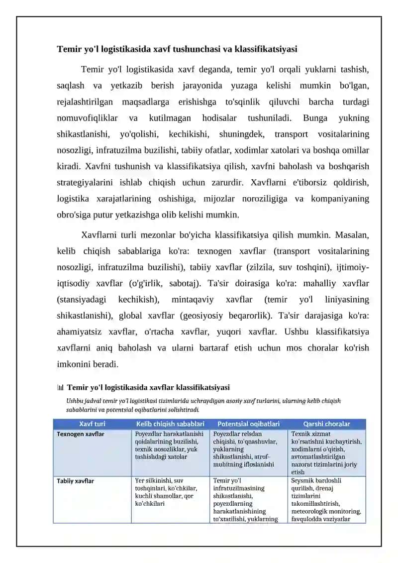 Temir yo‘l logistika tizimlarida risklarni baholash va boshqarishning ilmiy-uslubiy asoslari 4