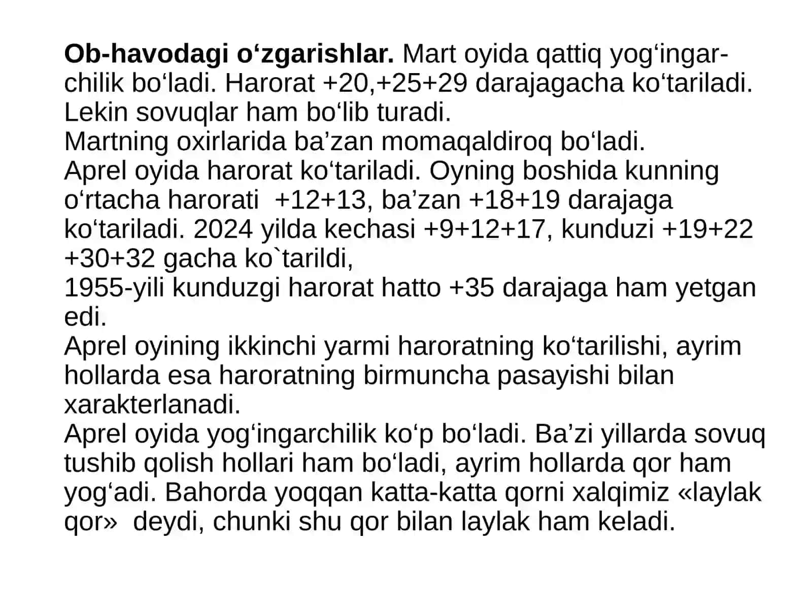 Yilfasllariga umumiy tavsifnoma (Bahor) 4