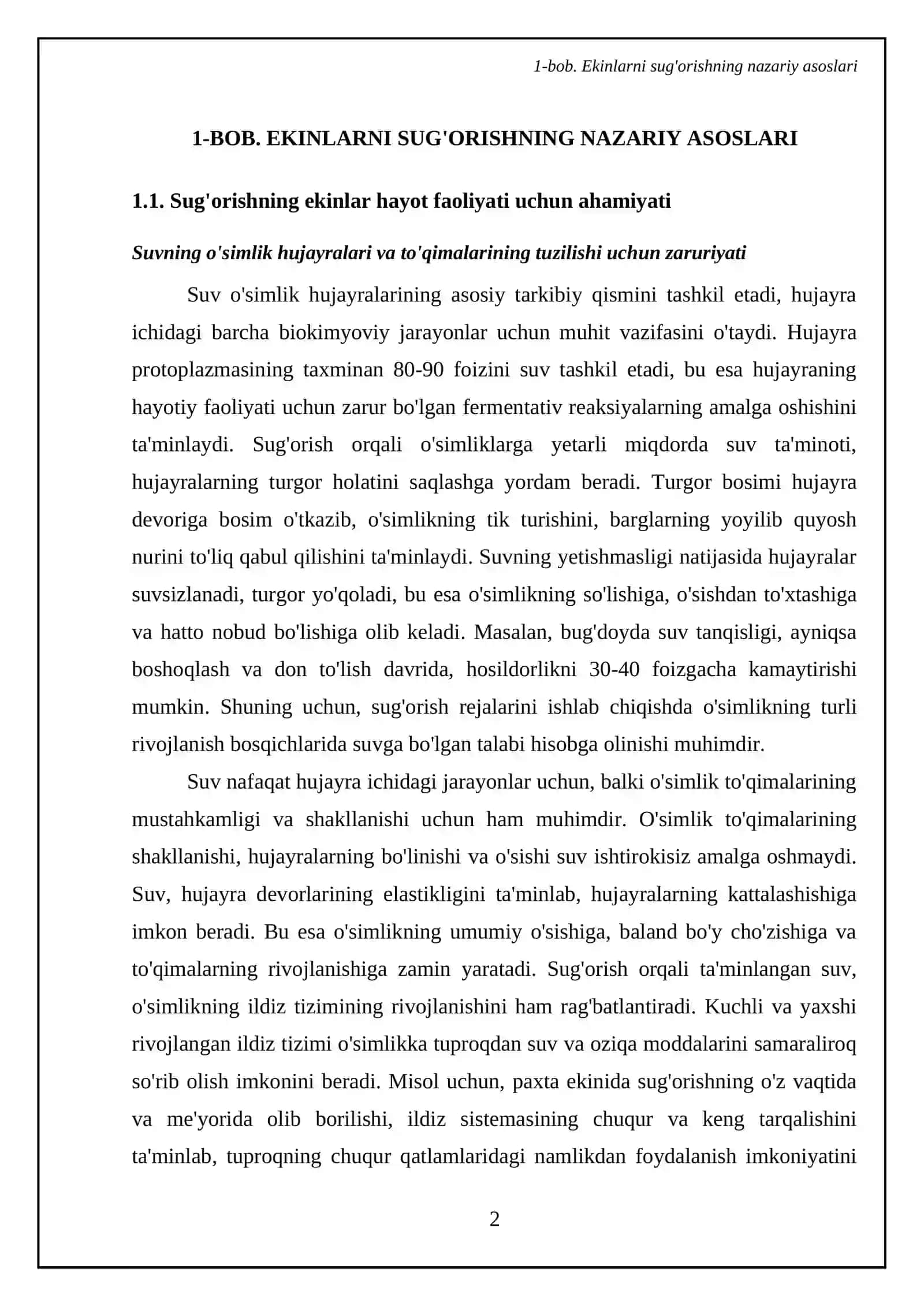 Ekinlarni sugʻorish usullari va texnikalari, ularni qoʻllash maqsadlari va sharoitlari 4