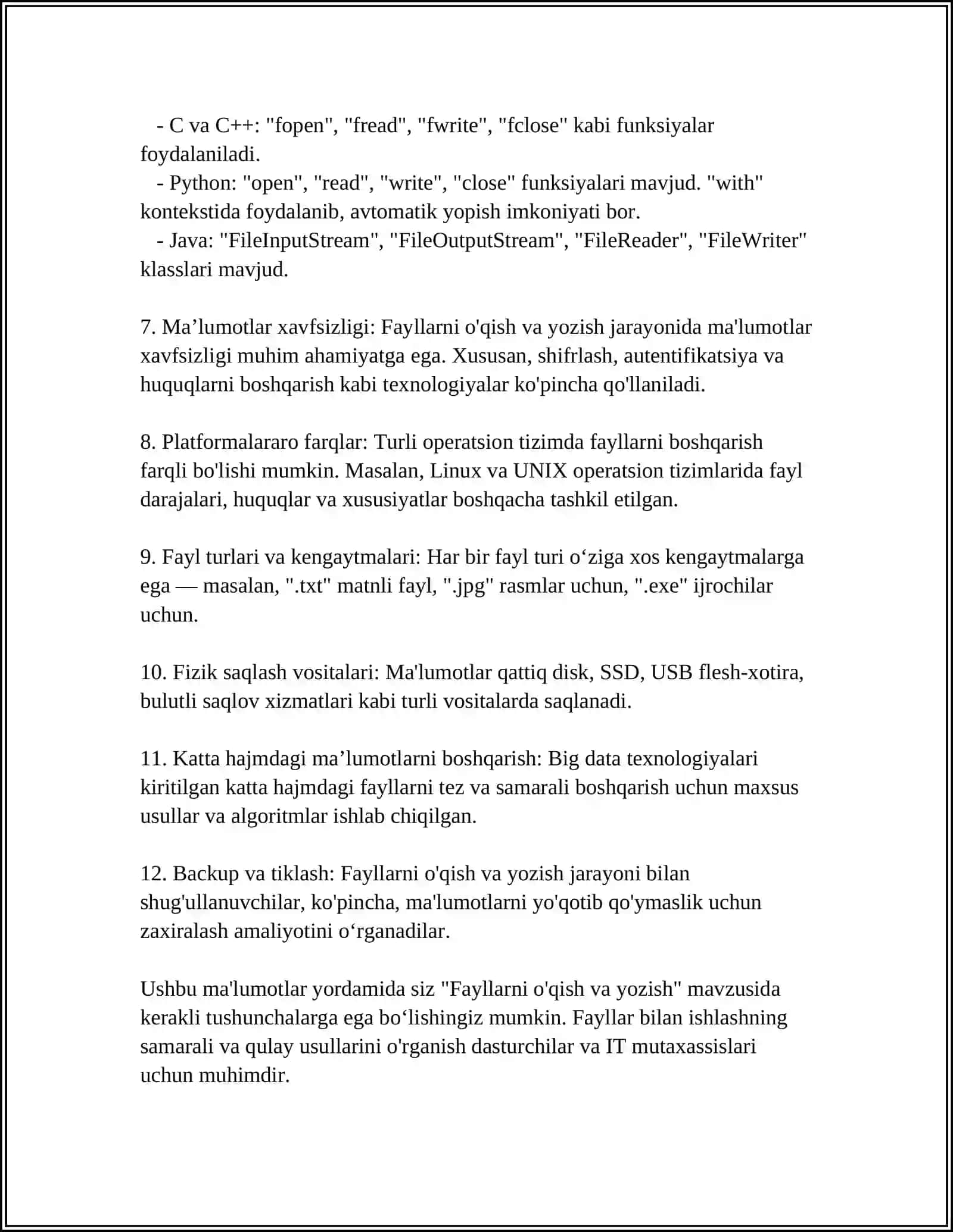 PYTHON DASTURLASH TILIDA FAYLLAR BILAN ISHLASH 4