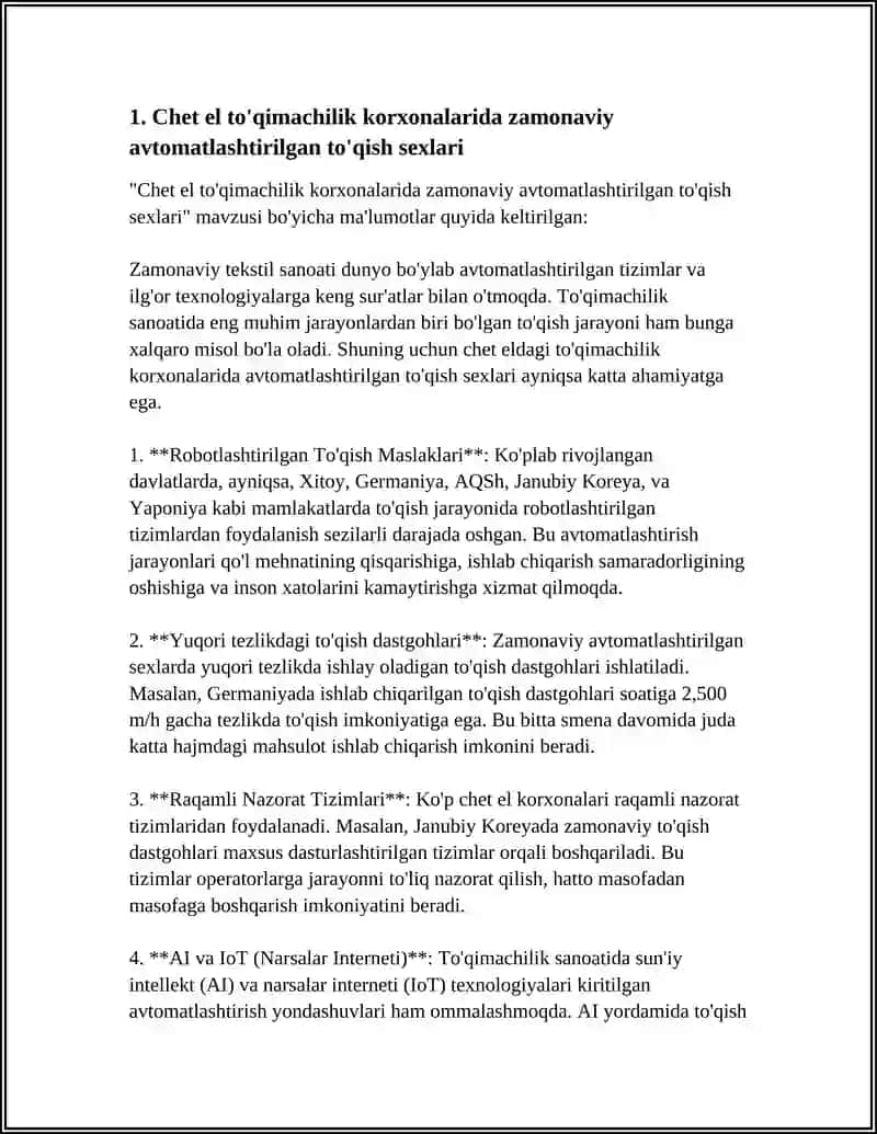 XORIJIY TO'QIMACHILIK KORXONALARIDA ZAMONAVIY AVTOMATLASHTIRILGAN JIHOZLAR 4