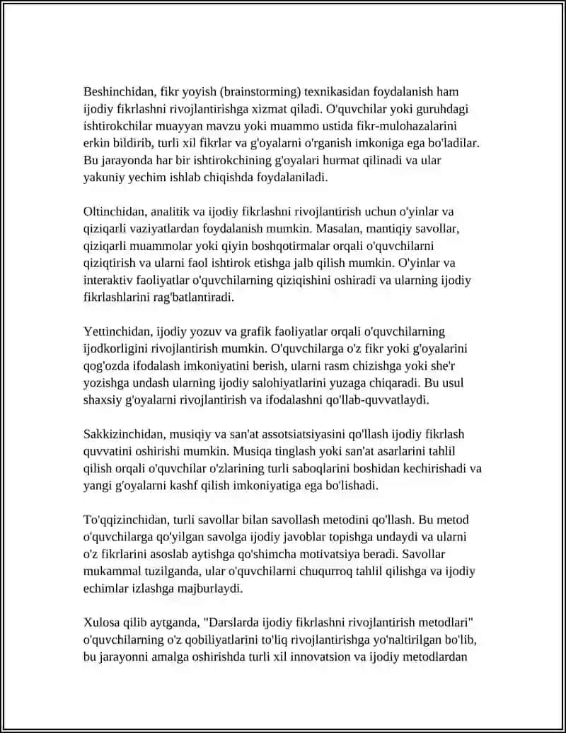 Darslarda Ijodiy Fikrlashni Rivojlantirish Metodlari 4