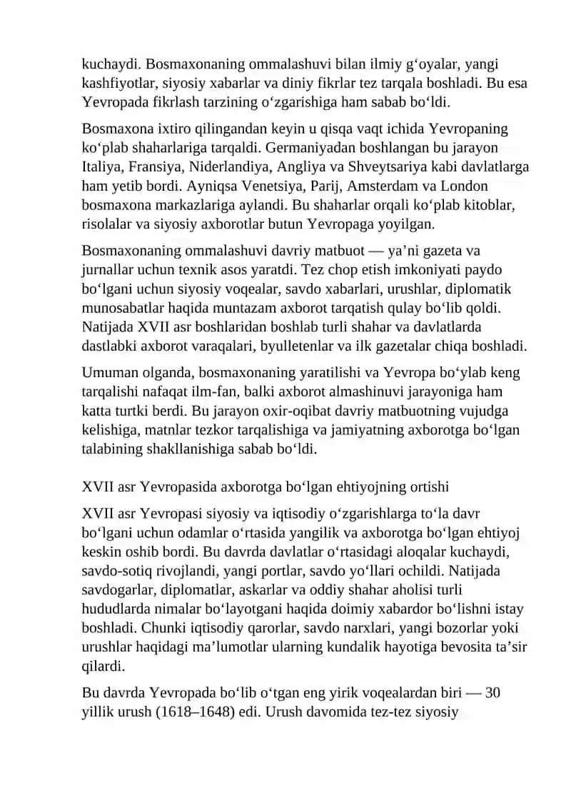 XVII–XVIII asrlarda Yevropada davriy matbuot paydo bo‘lishining shart-sharoitlari 4
