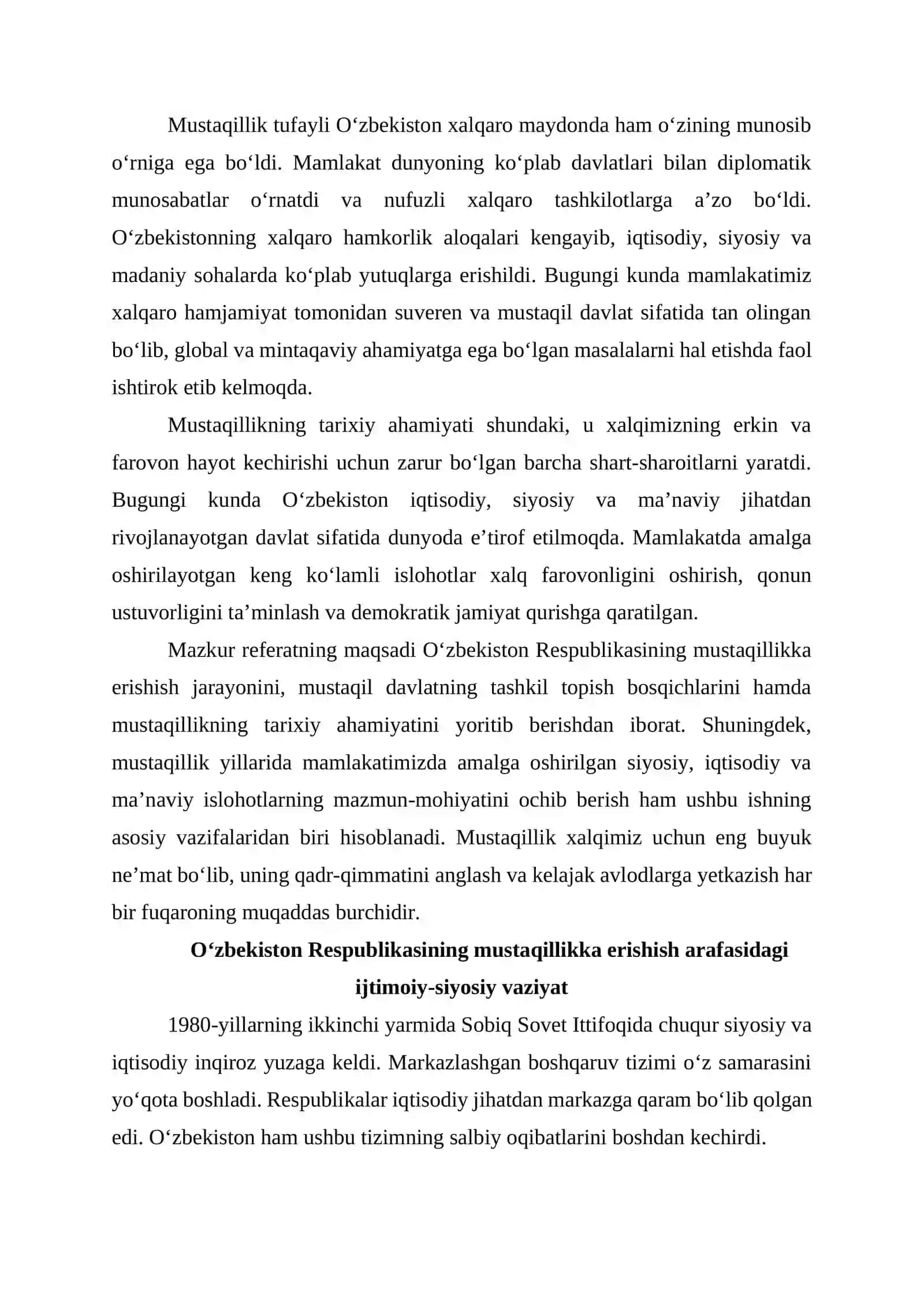 Mustaqil O’zbekiston Respublikasining tashkil topishi va uning tarixiy ahamiyati 4