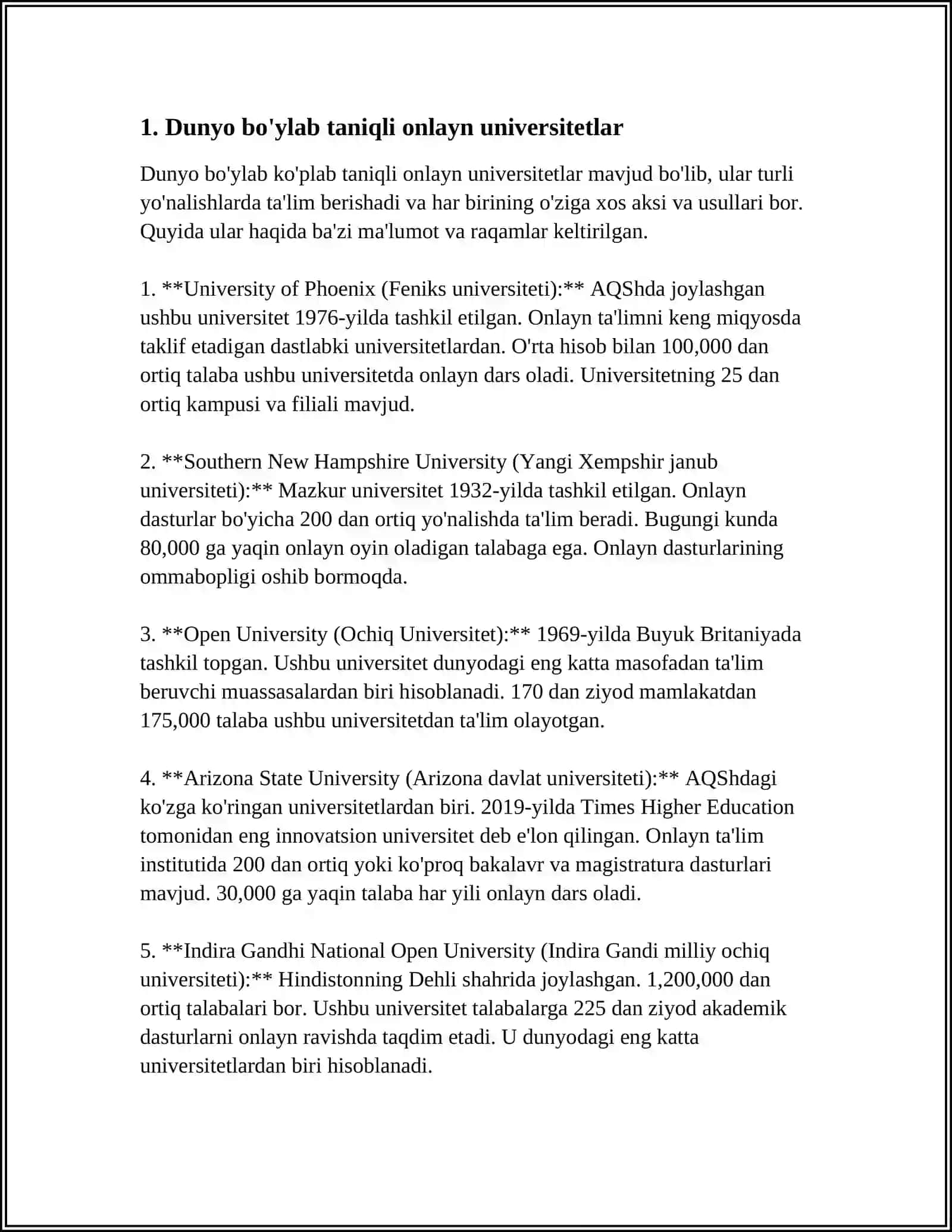 HALQARO MIQYOSIDA FAOLIYAT OLIB BORAYOTGAN ONLINE UNIVERSITET BAZALARI 4