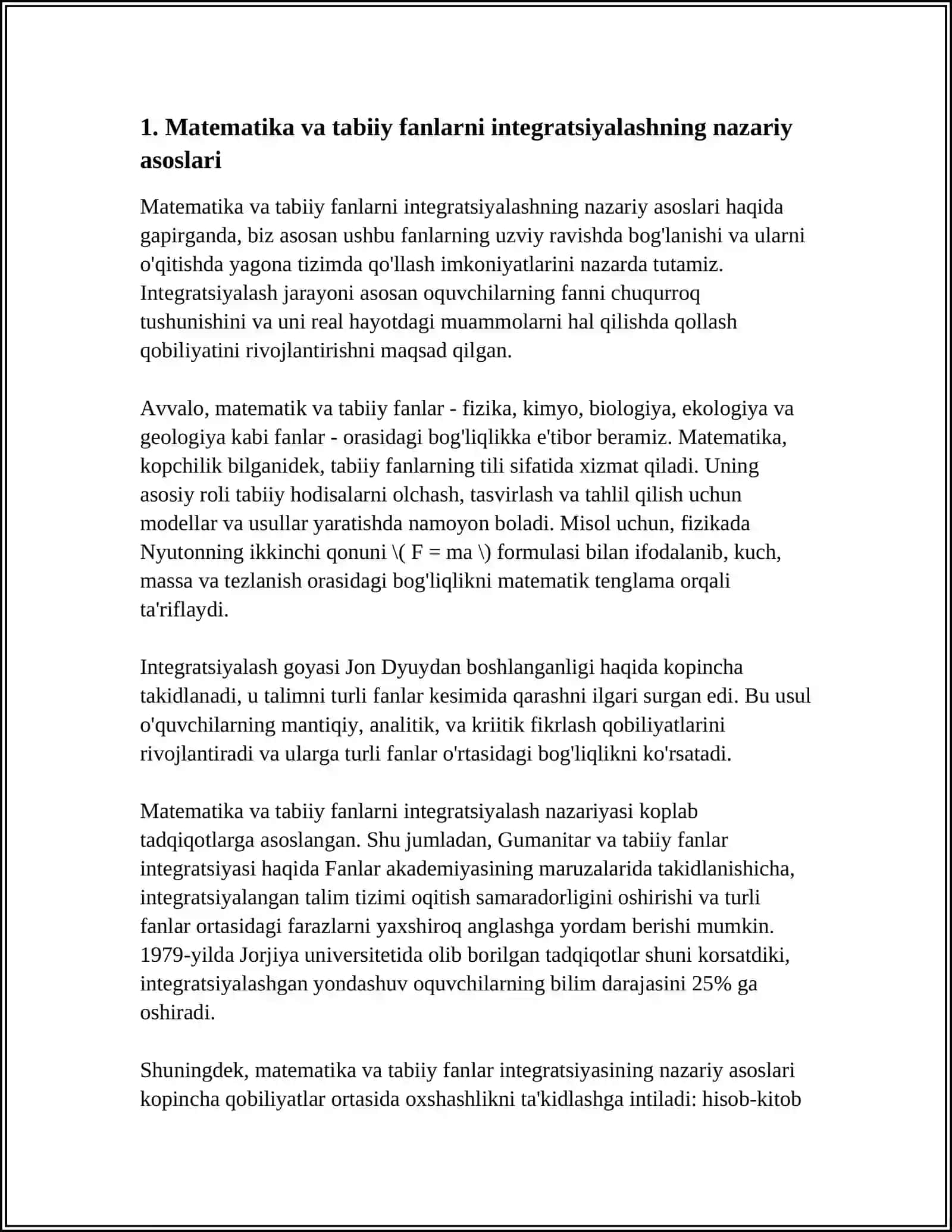 BOSHLANG'ICH TA'LIMDA MATEMATIKA VA TABIAT TA'LIM SOHALARINI INTEGRATSIYALASH YO'LLARI 4
