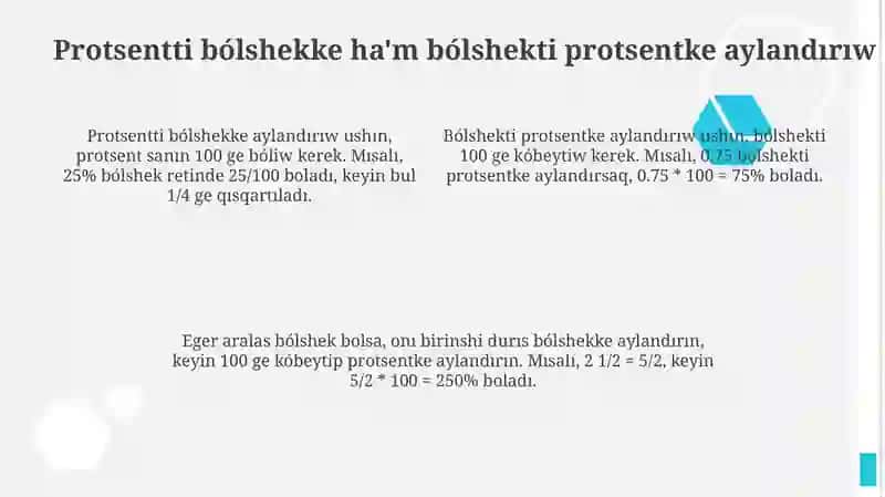 Osiw procentine tiyisli maseleler sheshiw 4