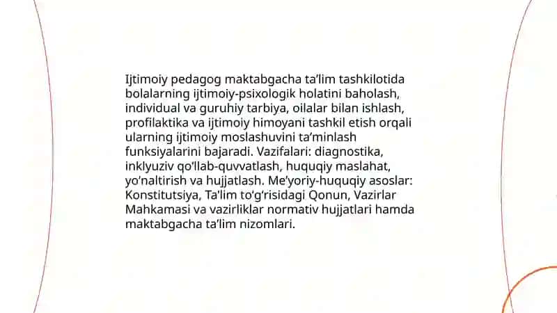 Maktabgacha taʼlimda tashkilotlarda ijtimoiy pedagogik faoliyatni tashkil qilish 4