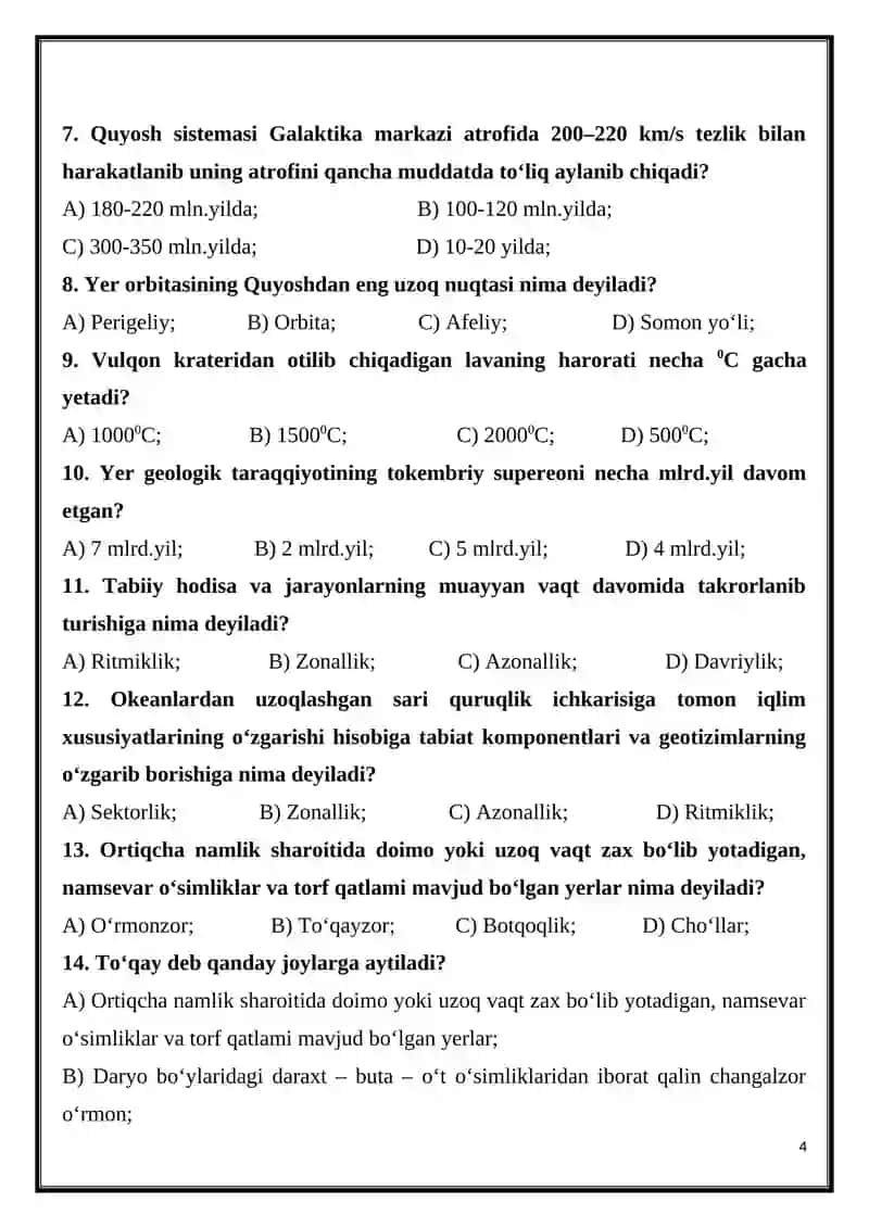 Geografiya fanidagi yillik nazorat ishlari jamlanmasi 4