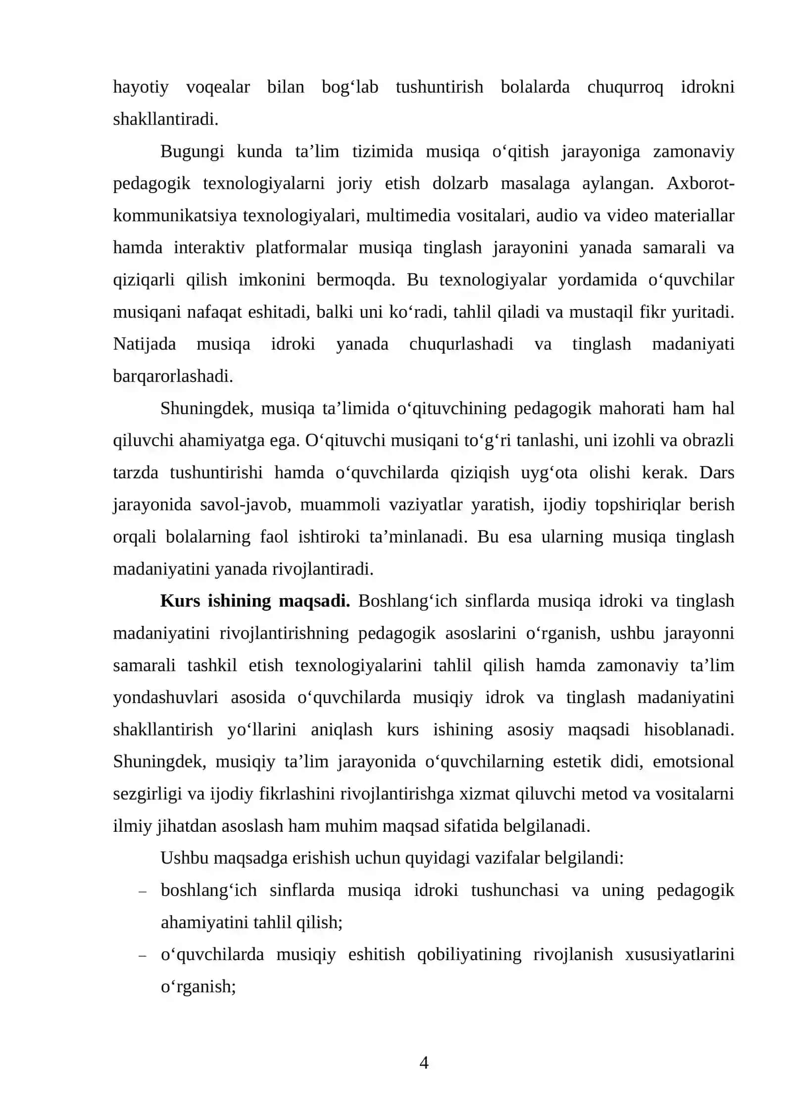 Boshlang‘ich sinflarda musiqa idroki va unda tinglash madaniyatini rivojlantirish texnologiyasi 4