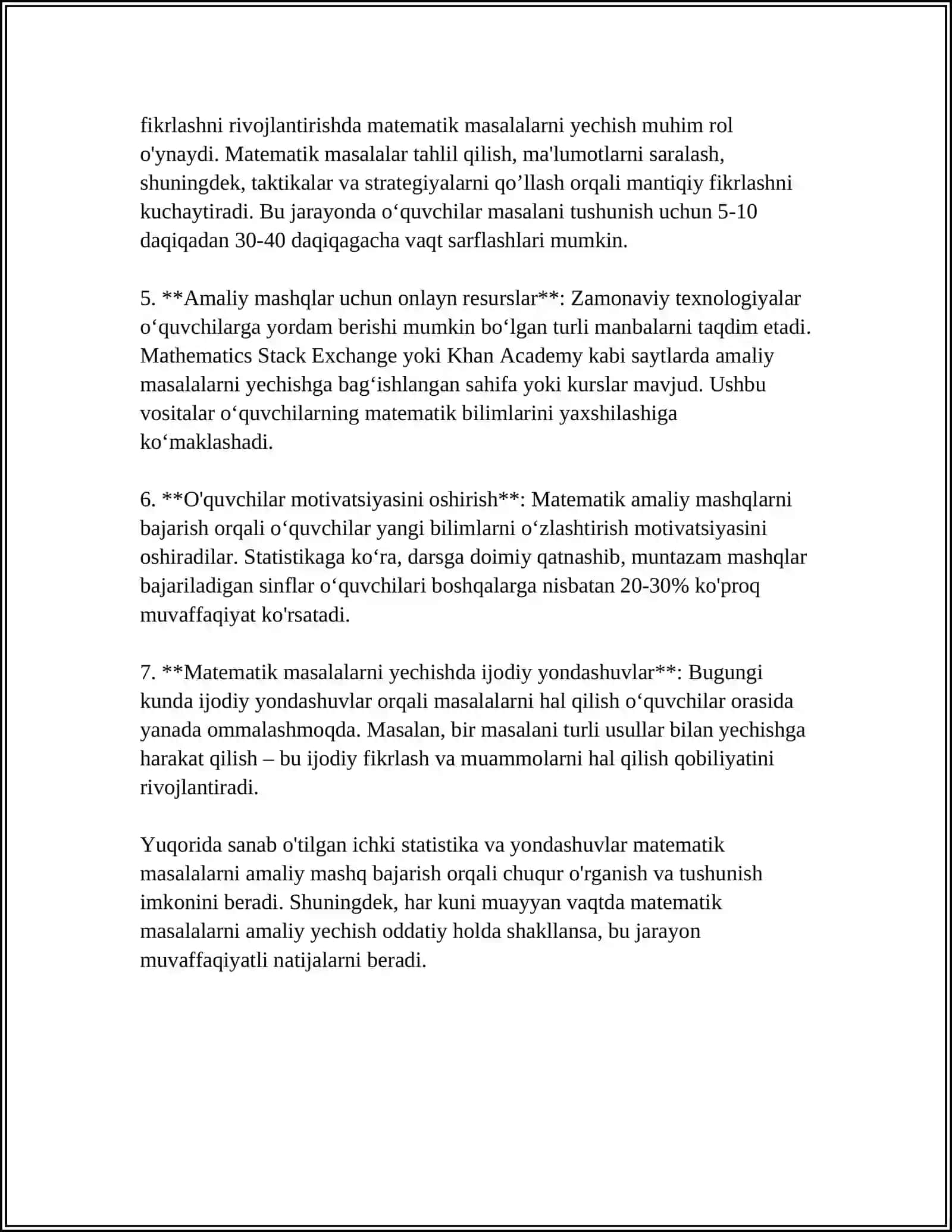 MUSTAQIL ISH Mavzu: AMALIY MASHQ VA TADBIQ 4
