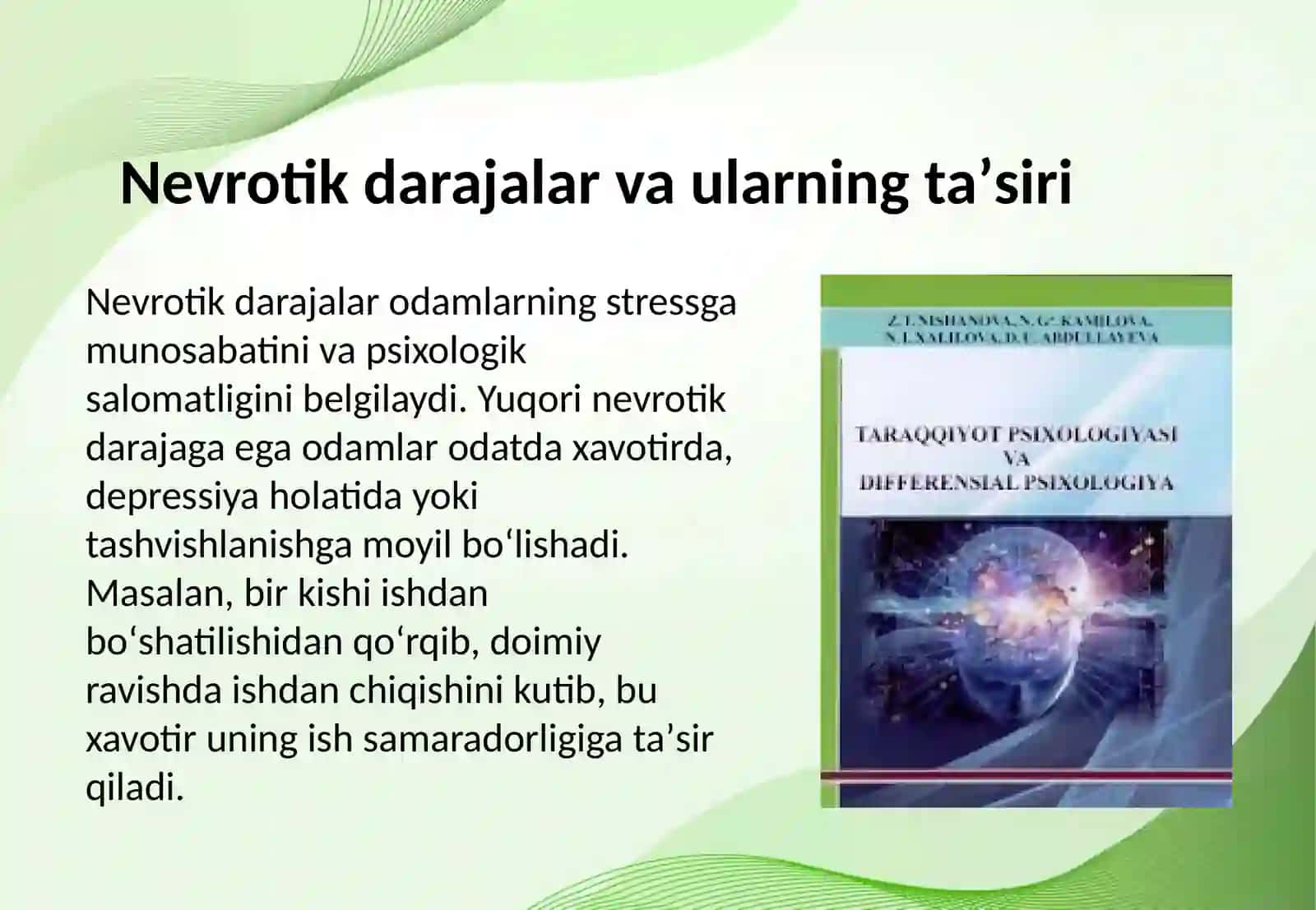 Shaxs taraqqiyoting psixotik chegaralangan va nevrotik darajalari 4