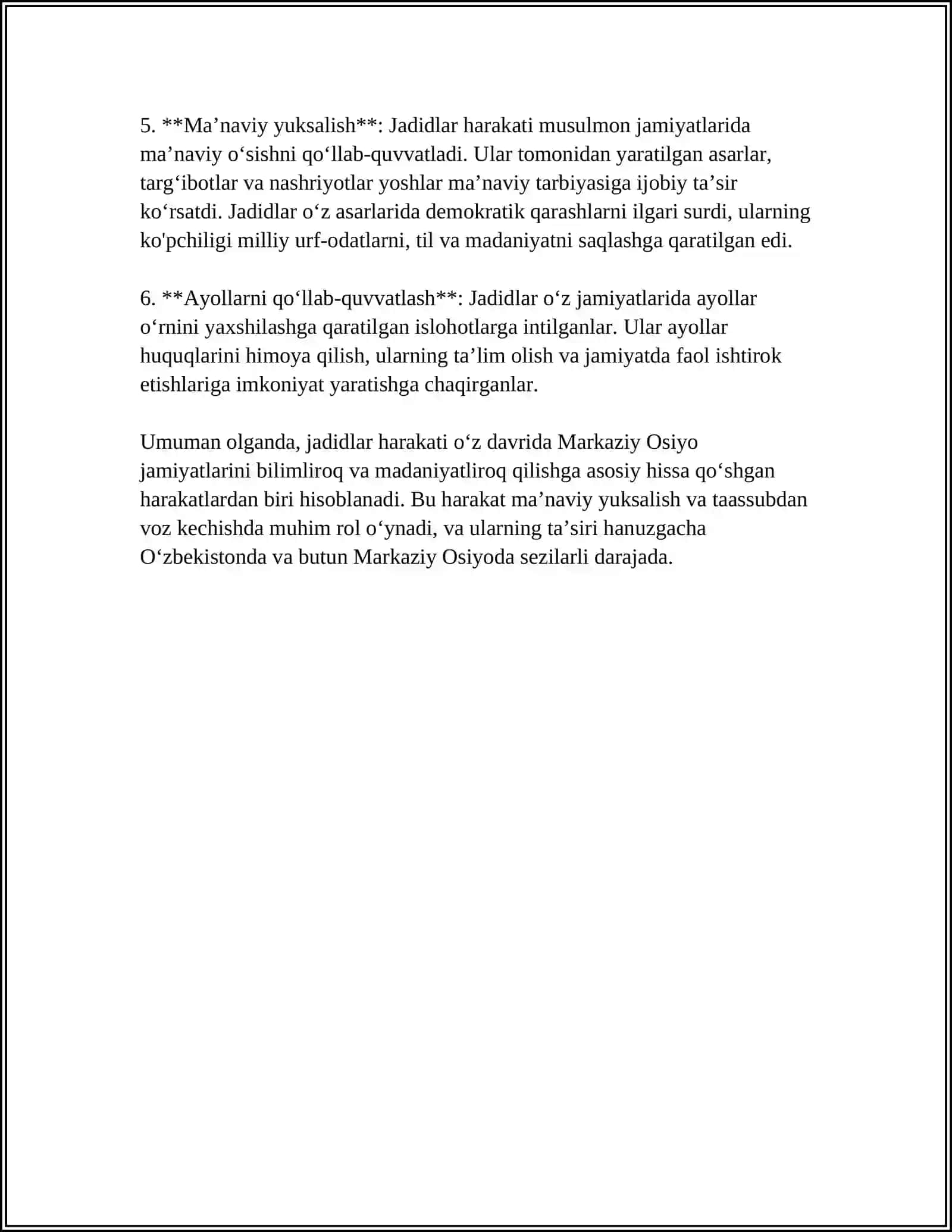 JADID MA'RIFATPARVARLARINING O'LKA IJTIMOIY-MA'NAVIY HAYOTIDA TUTGAN O'RNI (MUNAVVAR QORI, FITRAT, BEHBUDIY, AVLONIY VA BOSHQALAR) 4