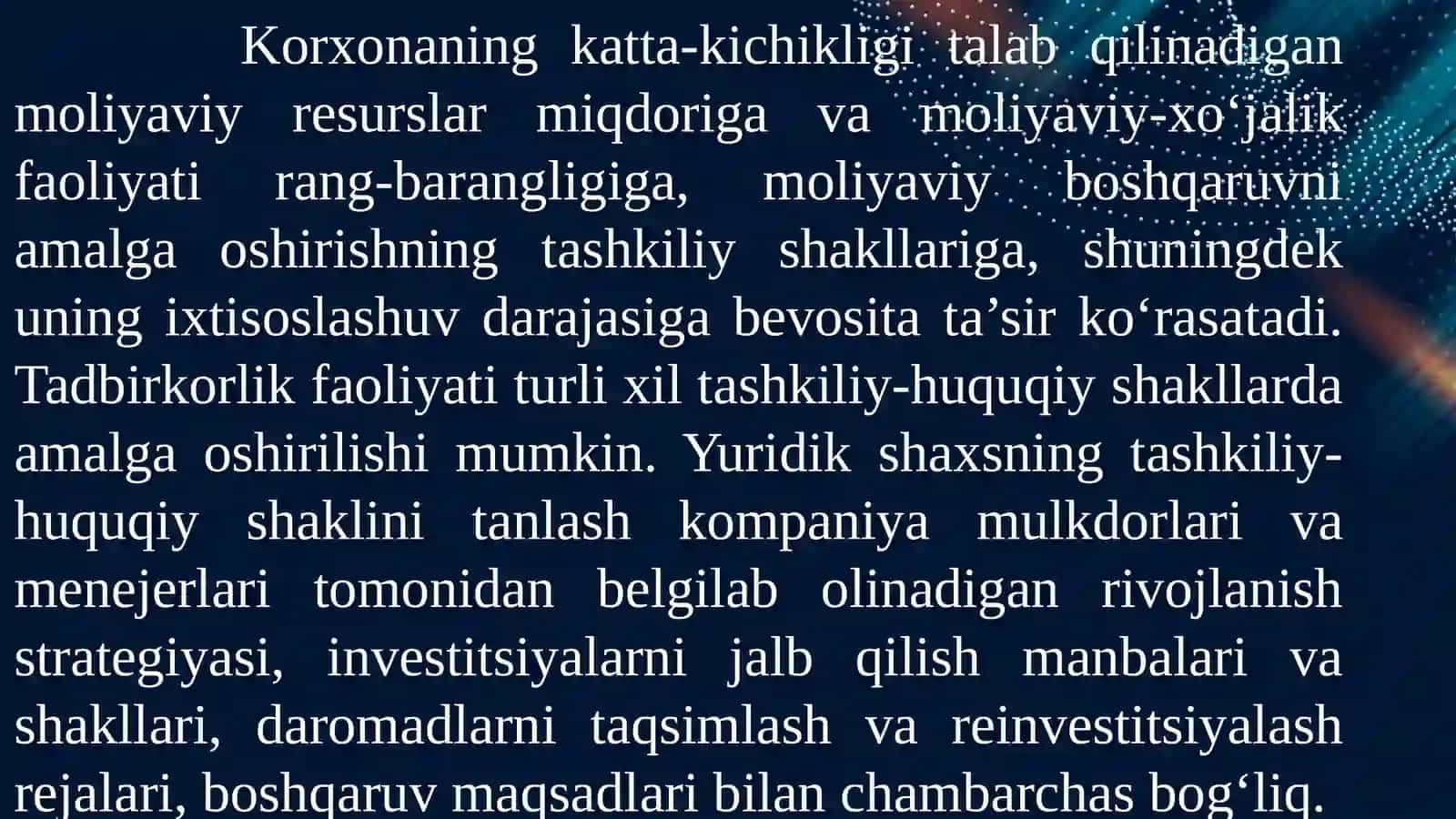 MOLIYAVIY MENEJMENTNI TASHKIL ETISH MEXANIZMI VA KORXONALARDA TASHKILIY XUSUSIYATLARI 4
